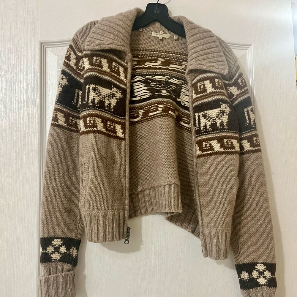 Vince Brown and Cream Knit Cardigan